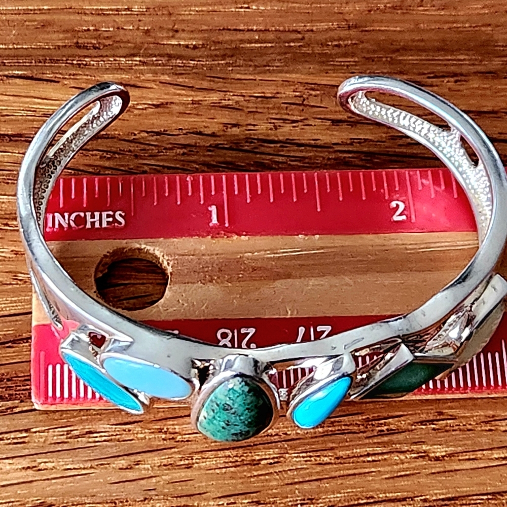 WHITNEY KELLY Sterling Silver Turquoise, Chrysocolla, Chalcedony Cuff Bracelet! - Picture 8 of 12